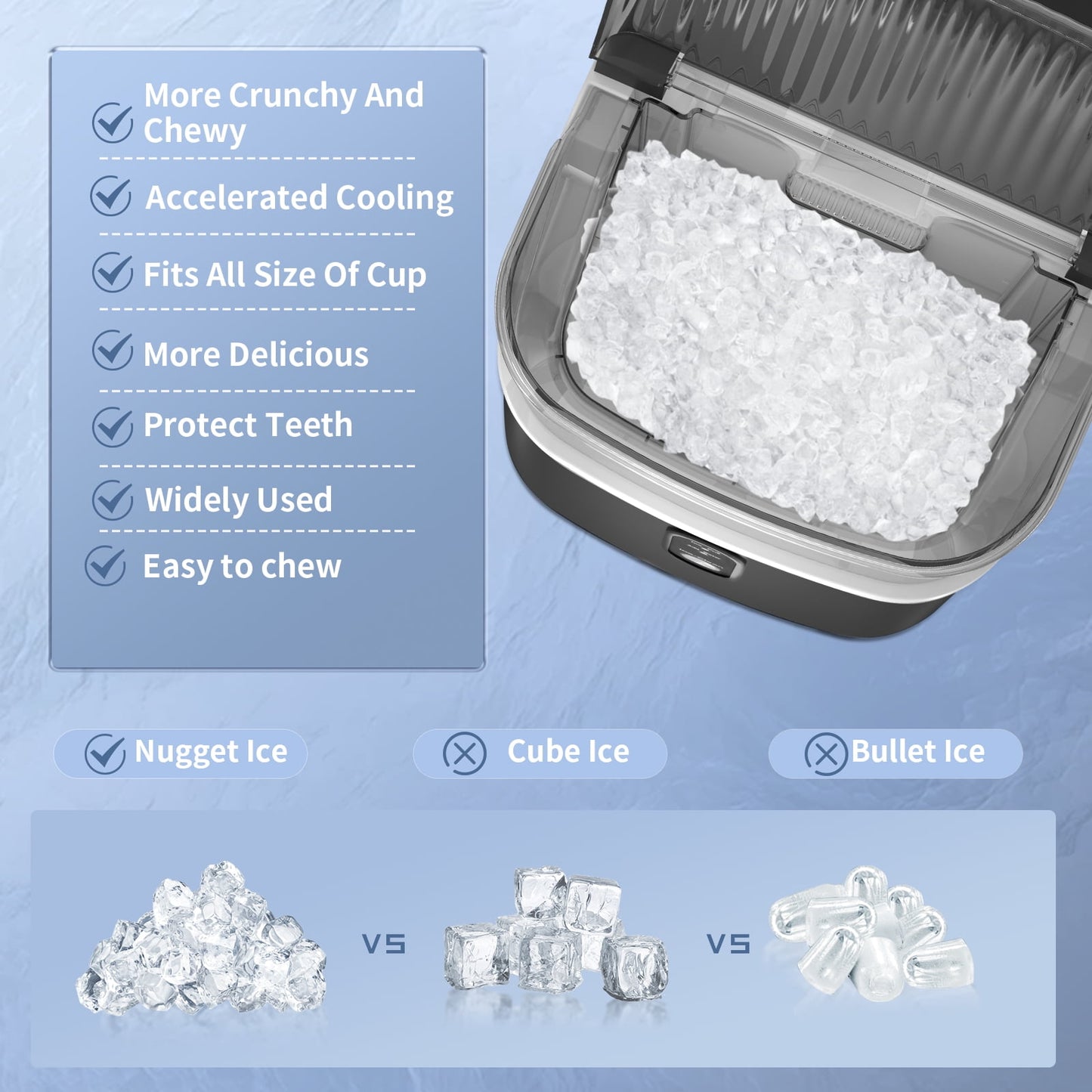 Auseo Nugget Ice Maker Countertop, Portable Ice Maker Machine with Self-Cleaning Function, 35lbs/24H, Easy Operation, Pellet Ice Maker for Home/Kitchen/Office/Party-Black