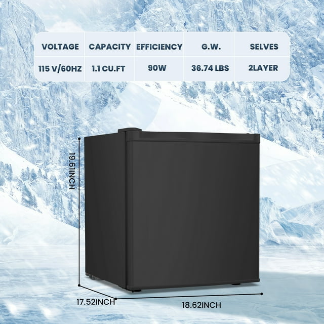 Auseo 1.1 Cu.ft Compact Upright Freezer with Reversible Single Door, Removable Shelves Free Standing Mini Freezer with Adjustable Thermostat for Home/Kitchen/Office-Black
