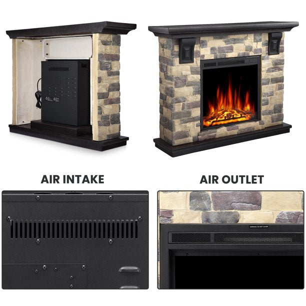 Auseo 50" Electric Fireplace Mantel Package, Freestanding Fireplace with TV Stand, Remote Control, Adjustable Flame Brightness, 750W/1500W