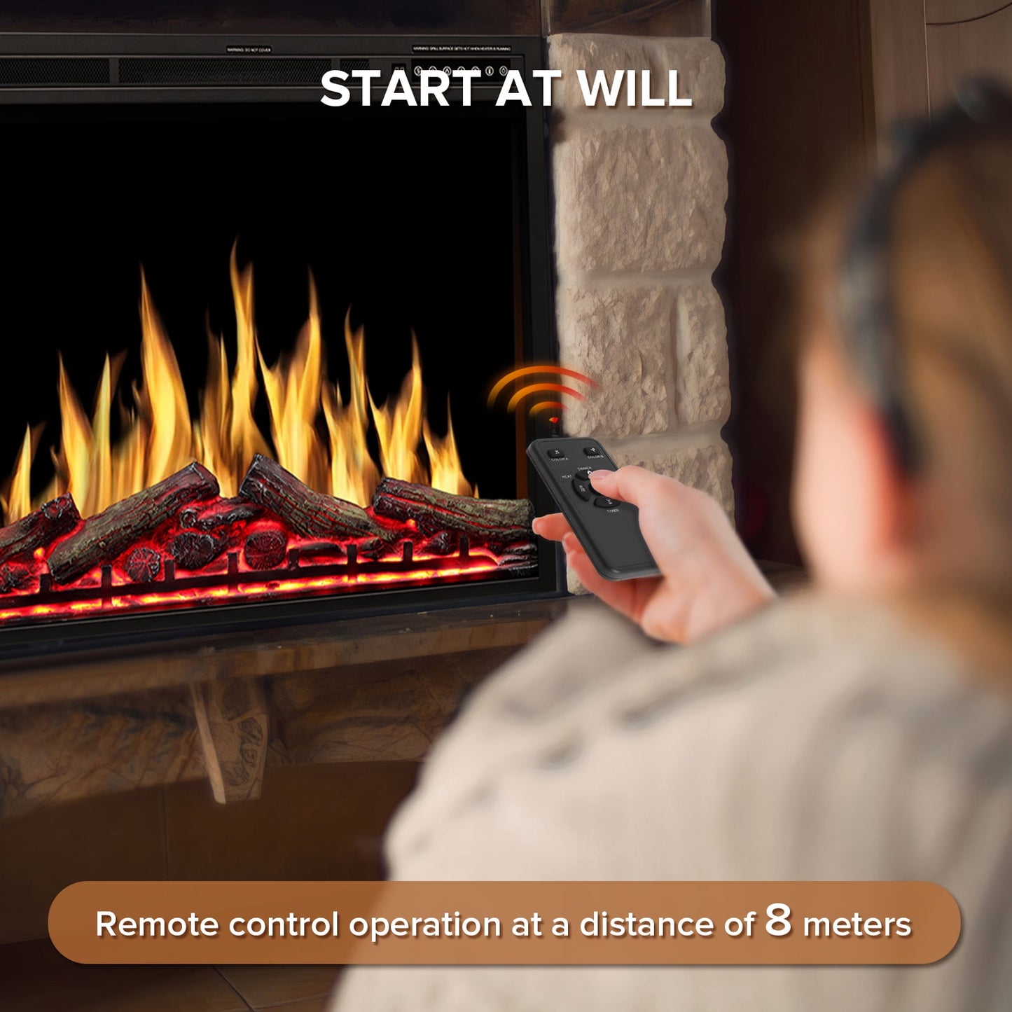 Auseo 34 Inch Electric Fireplace Insert, Three 3D Color, Timer&Remot Control, Adjustable Flame Speed, Touch Screen, 750W/1500W