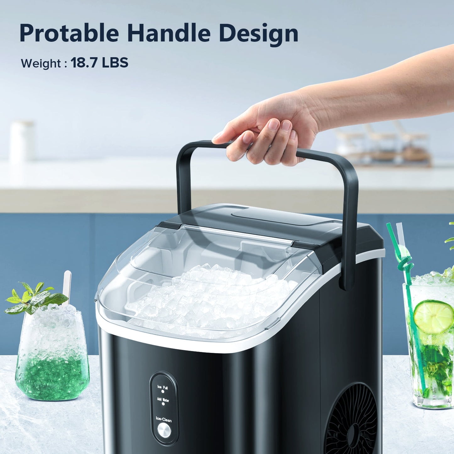 Auseo Nugget Ice Maker Countertop , 35lbs/24H, Self-Cleaning, Ice Basket & Ice Shovel & Handle, for Home/Office/Party, Black