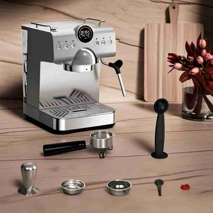 Auseo Pro Espresso Machine with Cold Brew & Milk Frother, 20-Bar Pressure Coffee Maker, Smart LED Display & Compact Stainless Steel Design for Lattes/Cappuccinos