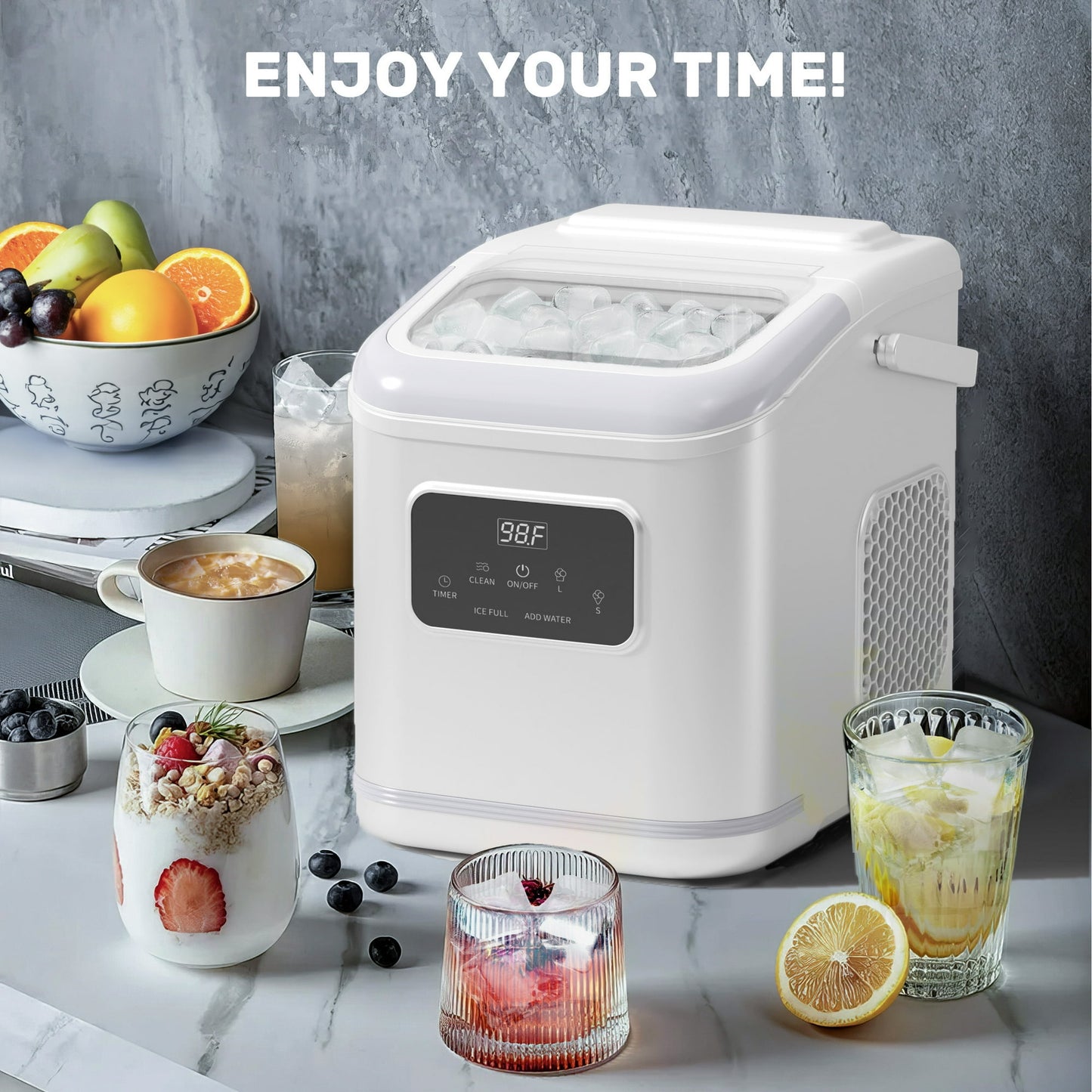 Auseo Countertop Ice Maker Machine, 26Lbs/24H, S/L 2 Size Ice Cube, Timer, Self-Cleaning, Portable Ice Machine with Handle and Ice Scoop