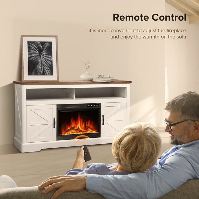 Auseo 60'' Electric Fireplace Mantel,Remote Control, Adjustable LED Flame, 750W/1500W Free Standing Fireplace(White)