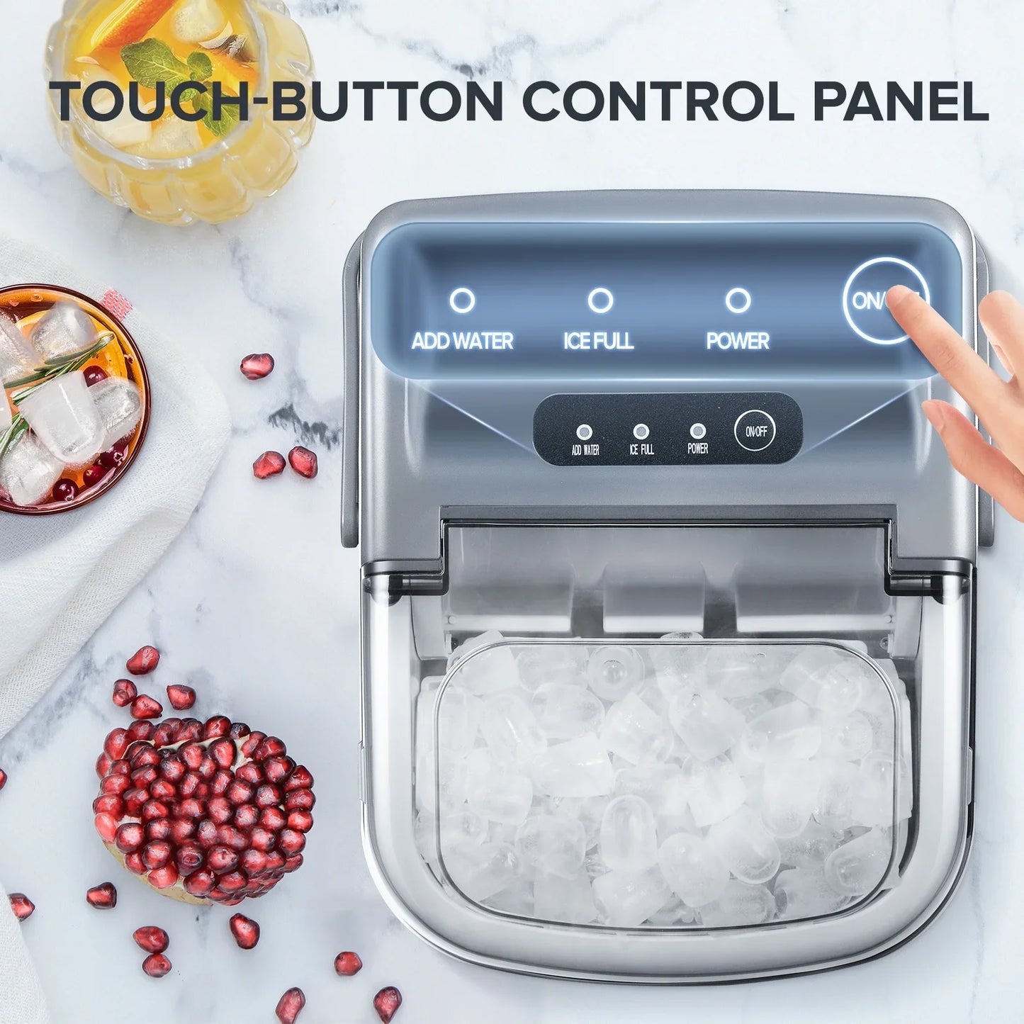 Auseo Countertop Ice Maker, Portable Ice Machine with Self-Cleaning, 26Lbs/24H, 9 Ice Cubes Ready in 6 Mins, for Home/Kitchen/Bar, Platinum Grey