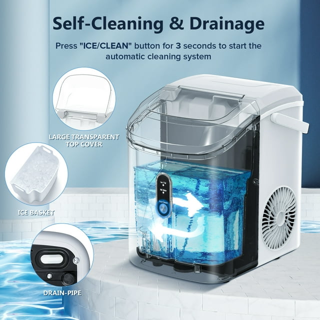 Auseo Nugget Ice Maker Countertop with Soft Chewable Pellet Ice, 34lbs/24H, Self-Cleaning, Sonic Ice Maker for Home/Office/Party-White