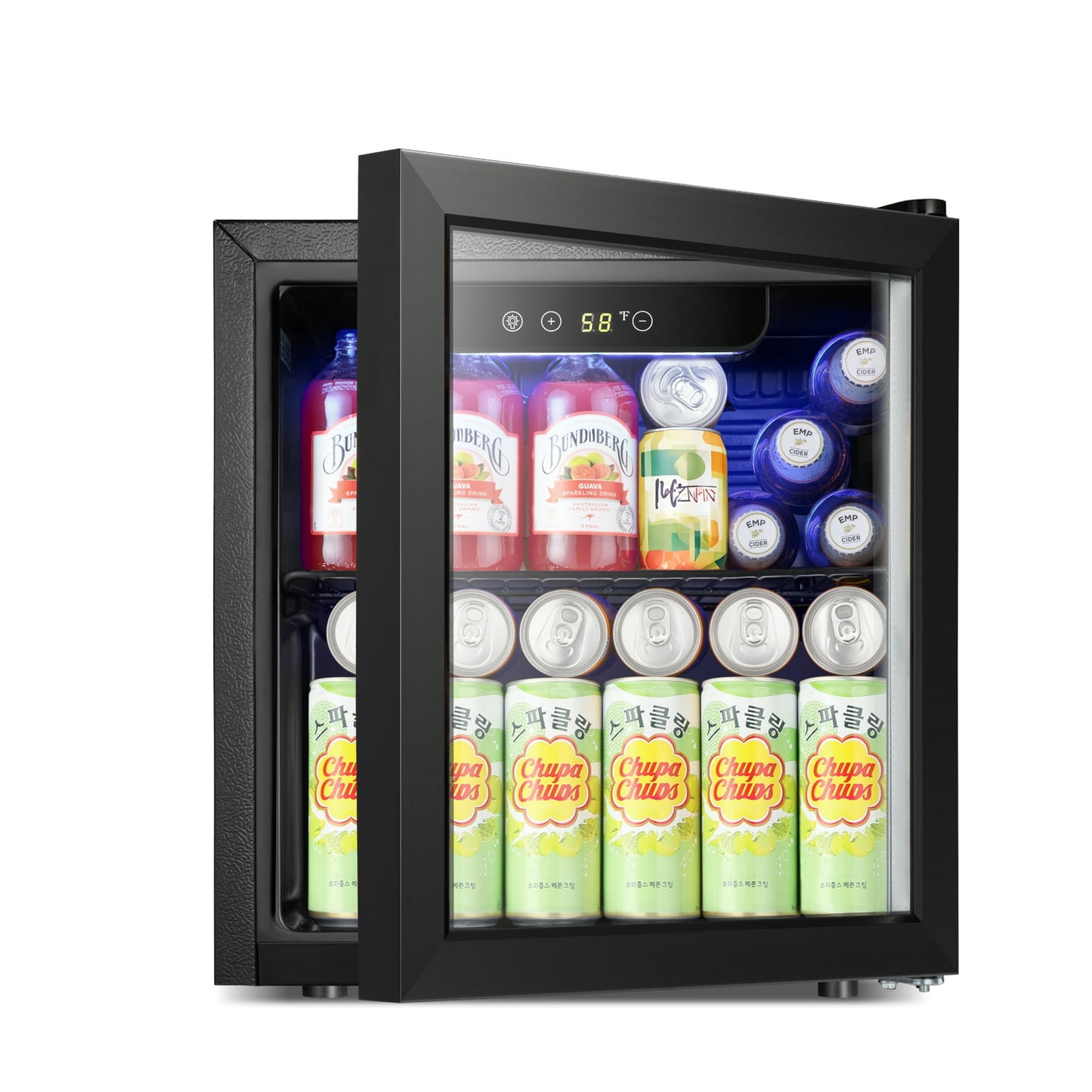 Auseo 1.3 Cu.ft. Mini Beverage Refrigerator Cooler - 55 Can &12 Bottle Mini Fridge with Double Glass Door, for Home/Bar/Office, Electronic touch control