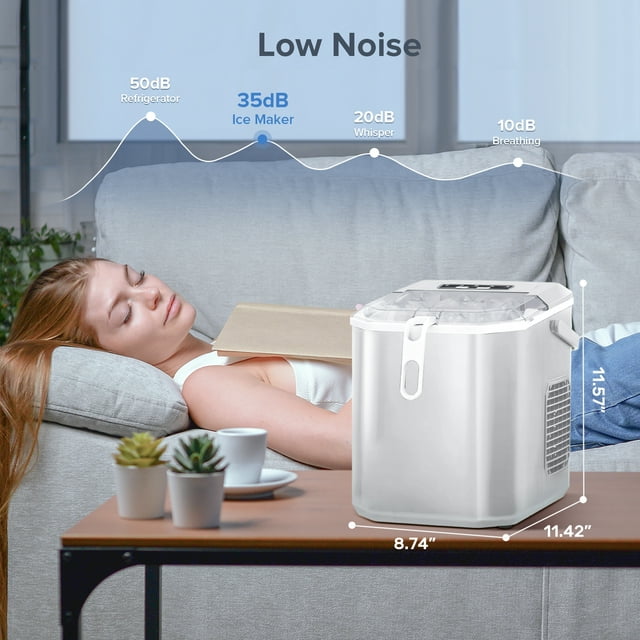 Auseo Bullet Ice Maker with Ice Basket/Scoop/Handle, Self-Cleaning, 9Pcs/6-12Min, 26Lbs/24H for Home/Office/Bar/Party, White