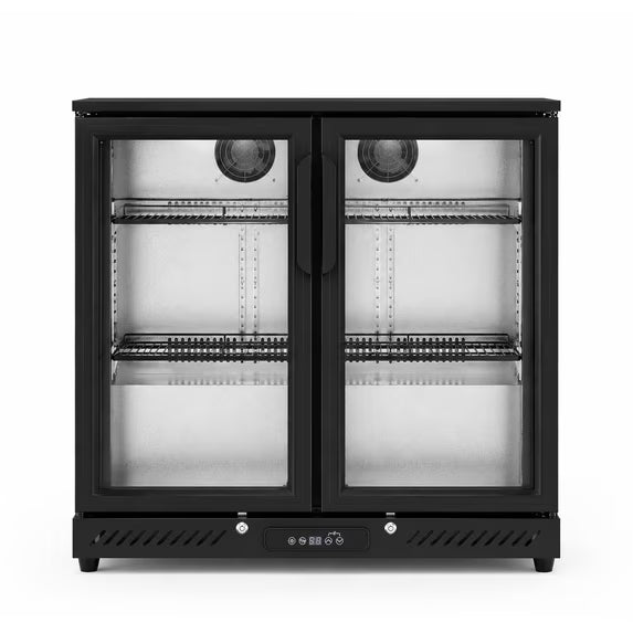 Auseo 6.5 Cu.Ft Wine & Beverage Refrigerator,2-Door Drink Cooler with LED Light,32-50°F,Display Mini Fridge for Home/Store,35.55"D,35.31"H,Black