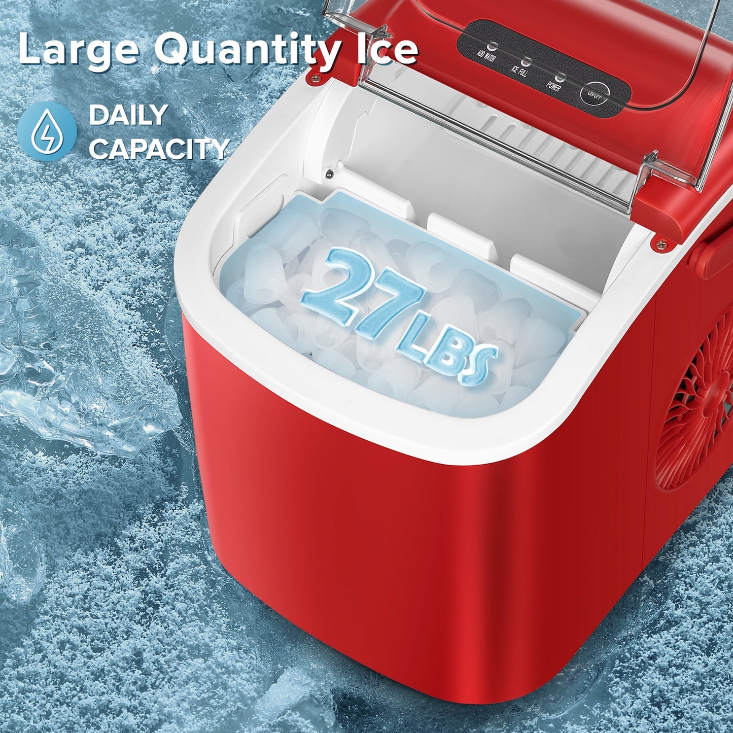 Auseo 26 lbs/24H Countertop Ice Maker Machine, 9 Bullet-Shaped Ice in 6 Min, Auto-Cleaning, Red