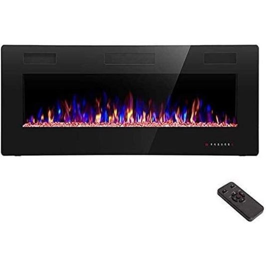 Auseo 42 inch Recessed and Wall Mounted Fireplace, Low Noise, Fit for 2 x 6 and 2 x 4 Stud, Remote Control with Timer, Touch Screen, Adjustable Flame Speed