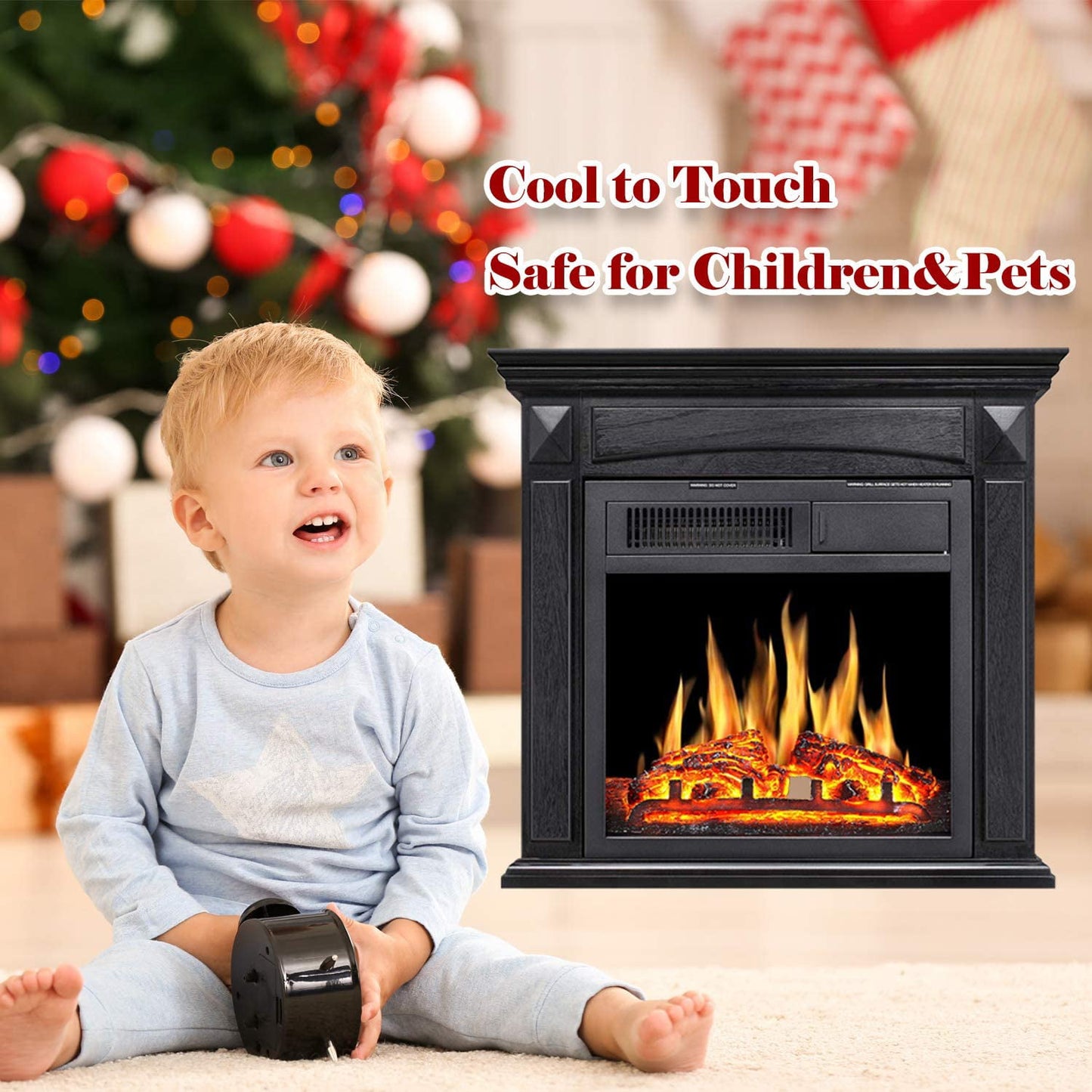 Auseo Wooden Electric Fireplace Mantel Surround Firebox, Freestanding Fireplace&750W/1500W(Black)