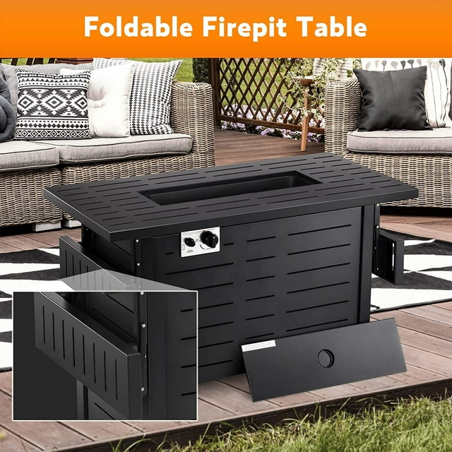 Auseo Propane Fire Pit Table 54in Foldable Table- Propane Fire Pit Table with Lava Rocks, Glass Wind Guard Steel Fire Pit Table for Picnic, 50000 BTU