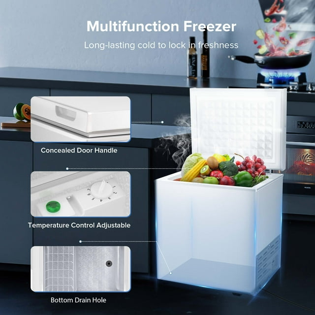 Auseo 1.8 Cubic Feet Chest Freezer Free Standing Top open Door Compact Freezer with Adjustable Temperature-White