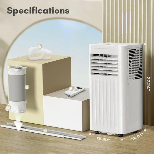 Auseo 6,000BTU( 10,000BTU ASHRAE) Portable Air Conditioner, Dehumidifier, Fan, 3 in 1 AC with 24-Hour Timer