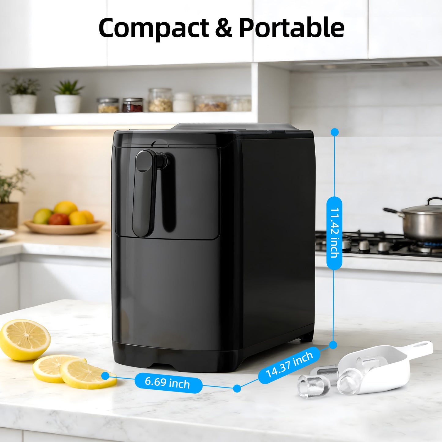 Auseo Portable Ice Maker Countertop, 18lbs/24H,  6Pcs/6Mins, Self-Cleaning, for Home/Office/Party, Black