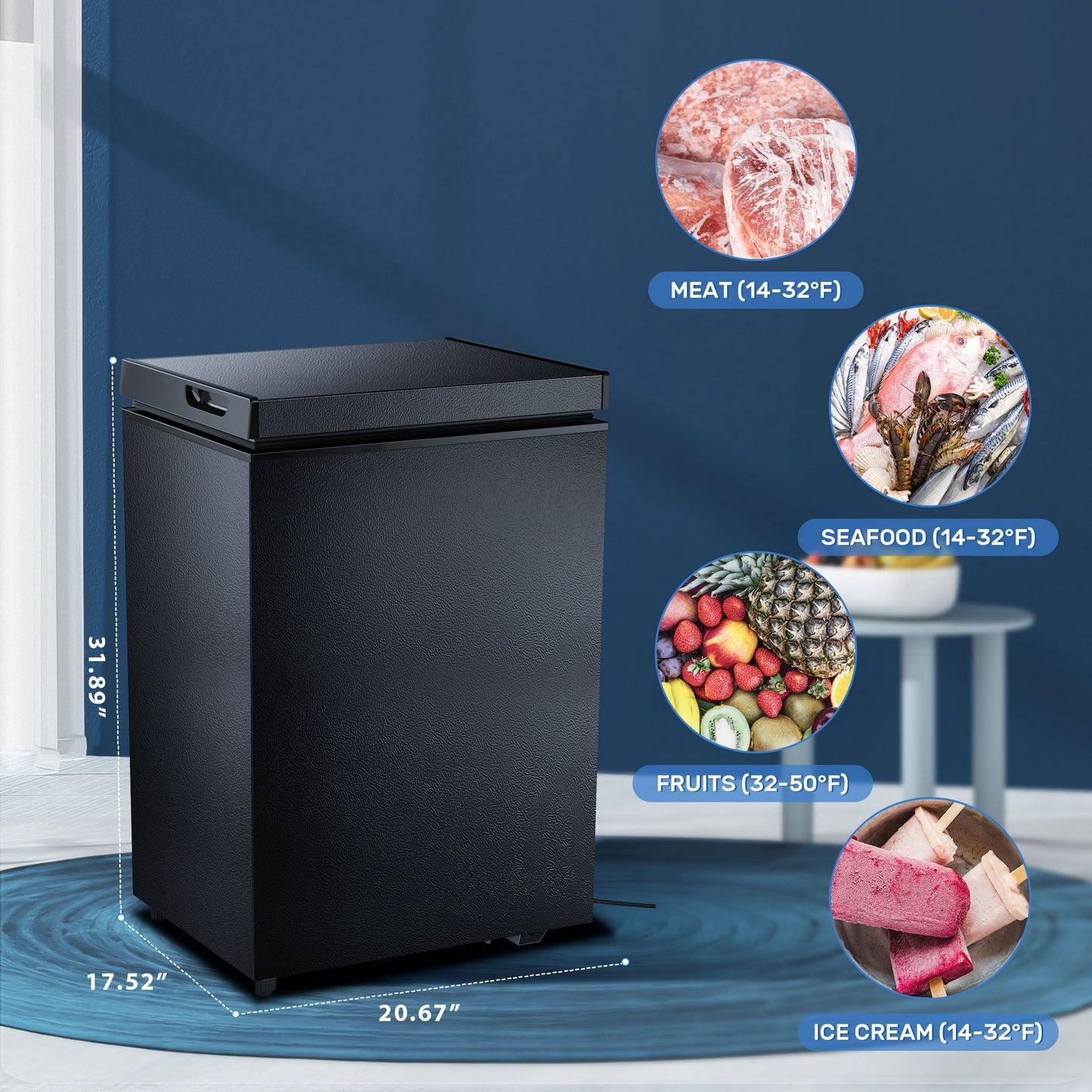 Auseo 2.8 Cubic Feet Chest Freezer Free Standing Top open Door Compact Freezer with Adjustable Temperature, Suitable for Home/Kitchen/Office-Black