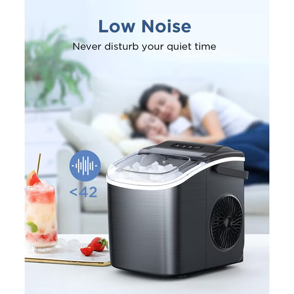 Auseo Countertop Ice Maker 26lbs/24H, 9 Bullet Ice Make in 6 Mins, Portable Ice Machine with Self-Cleaning, Black