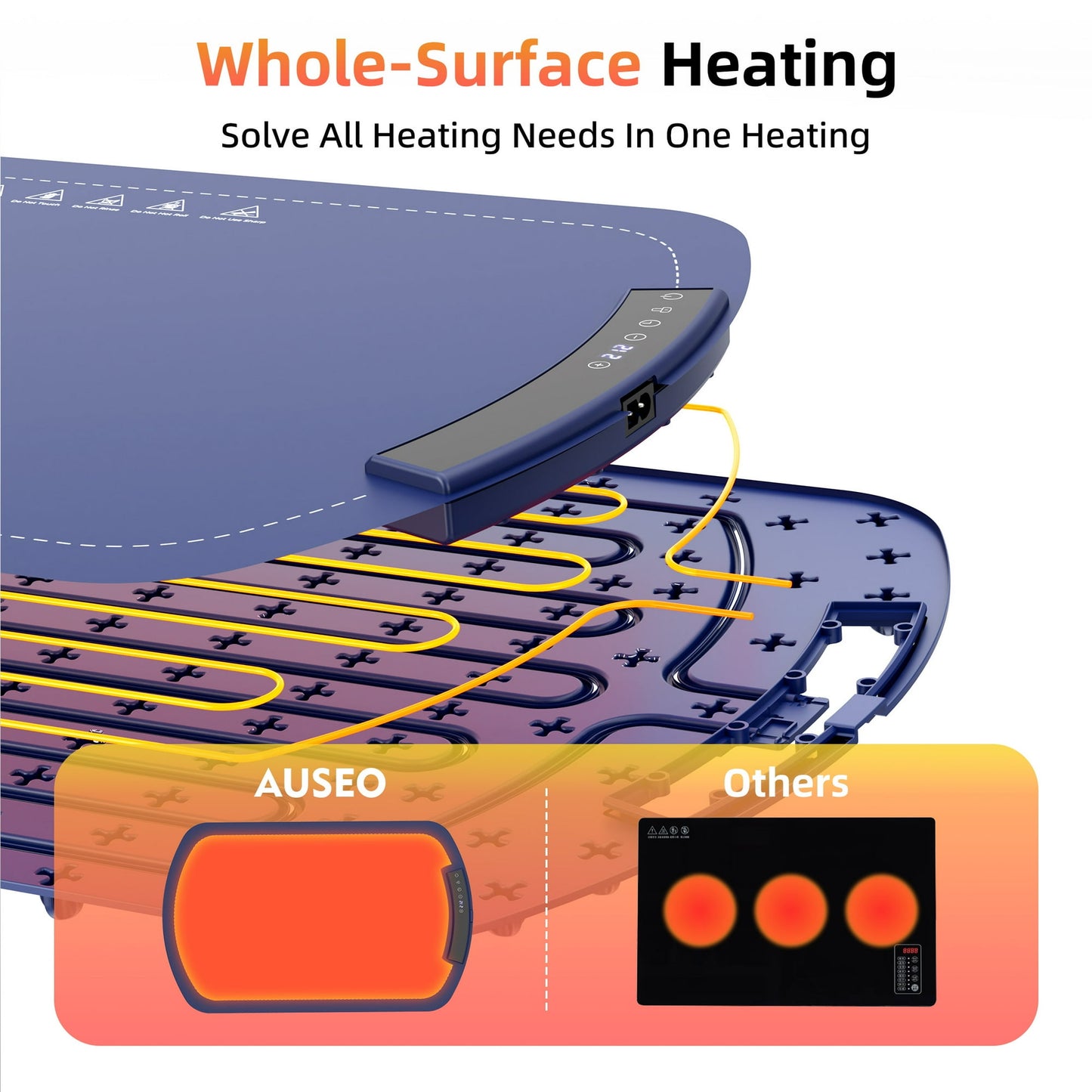 Auseo Electric Warming Tray - Full Surface Heating,Rollable & Portable,Premium Silicone Nano-Material, 7 Temperature Settings,Auto Shut-Off - for Gatherings,Parties,Everyday Use, Blue