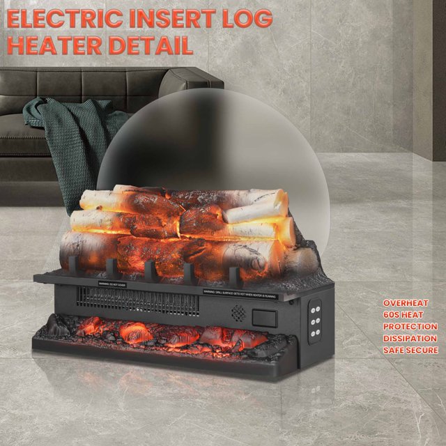 Auseo Electric Fireplace Log Set Heater 21IN, Remote Control, Flame Brightness Adjustable, Realistic Ember Bed, Overheating Protection for Home and Office Decor, 1500W Whitish Gray logs