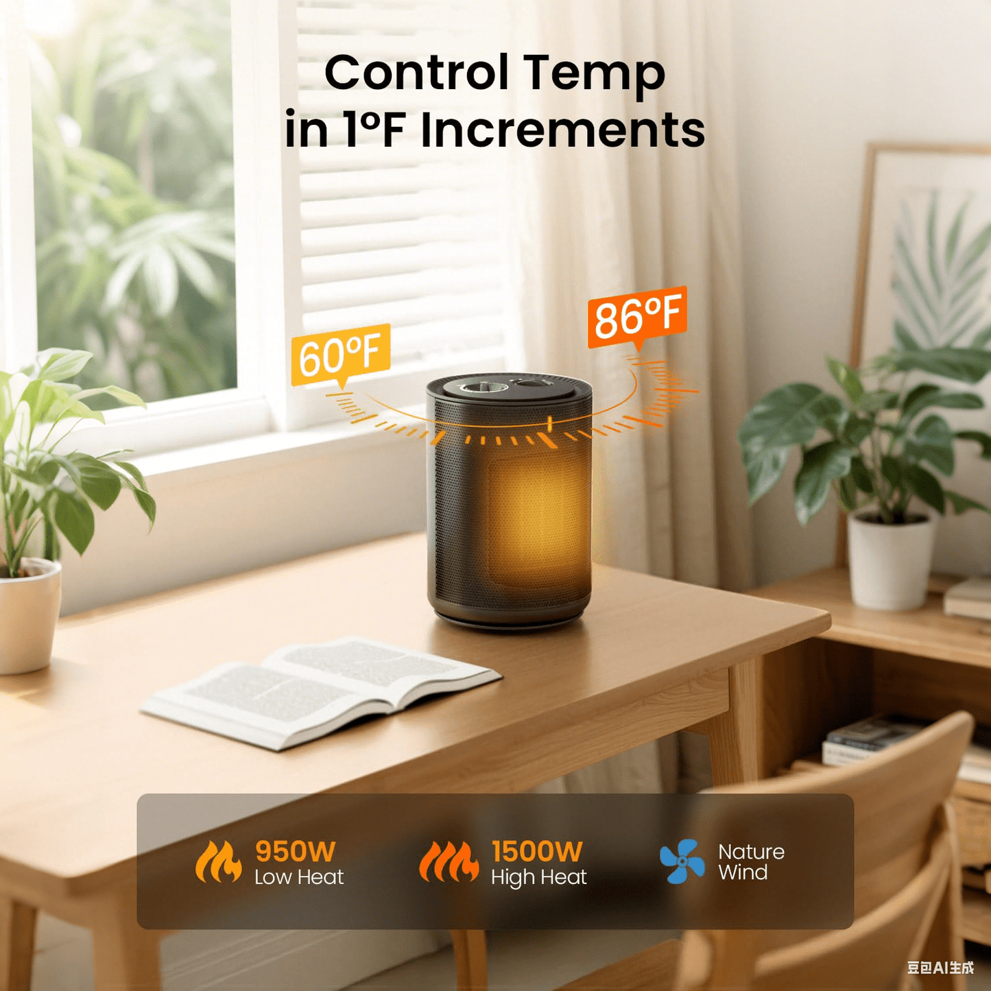 Auseo Space Heater Small,1500W Portable Electric Heater for Indoor Use, PTC Ceramic Fast Safety Heat for Bedroom, Office