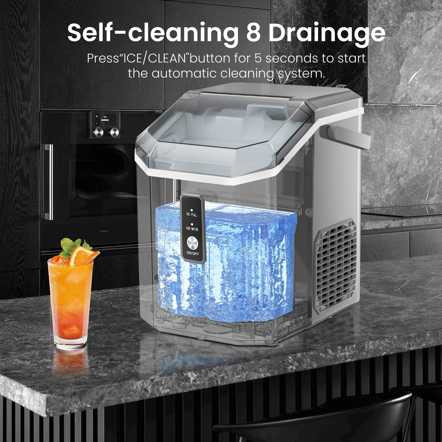 Auseo Countertop Nugget Ice Maker, Self-cleaning Portable Ice Maker Machine with Ice Scoop, 33Lbs/24H for Home/Office/Bar/Party, Stainless Steel