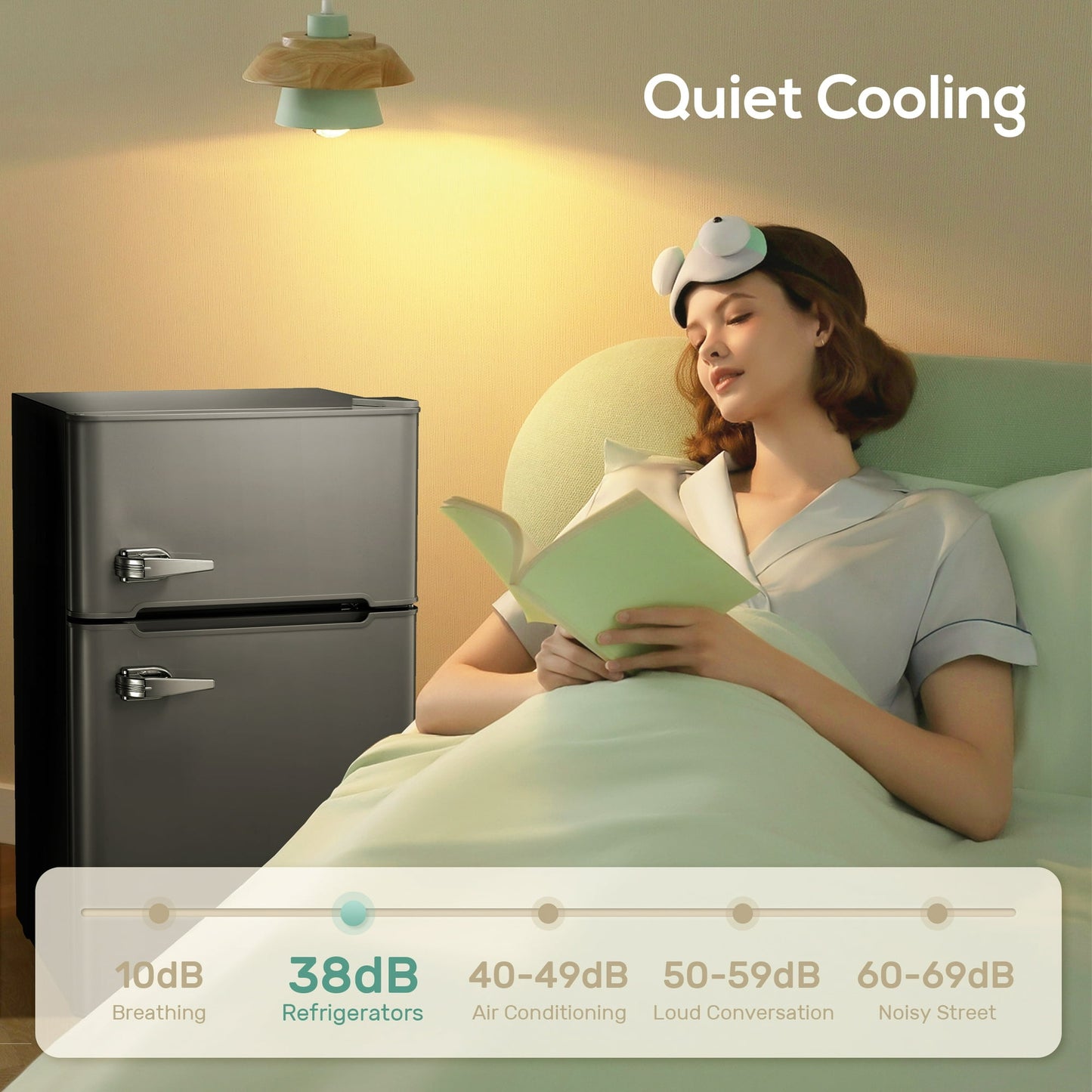 Auseo 3.2 Cu.Ft Double Door Mini Fridge with Freezer, Compact Retro Refrigerator for Dorm, Office, Bar, RV, Bedroom, Black