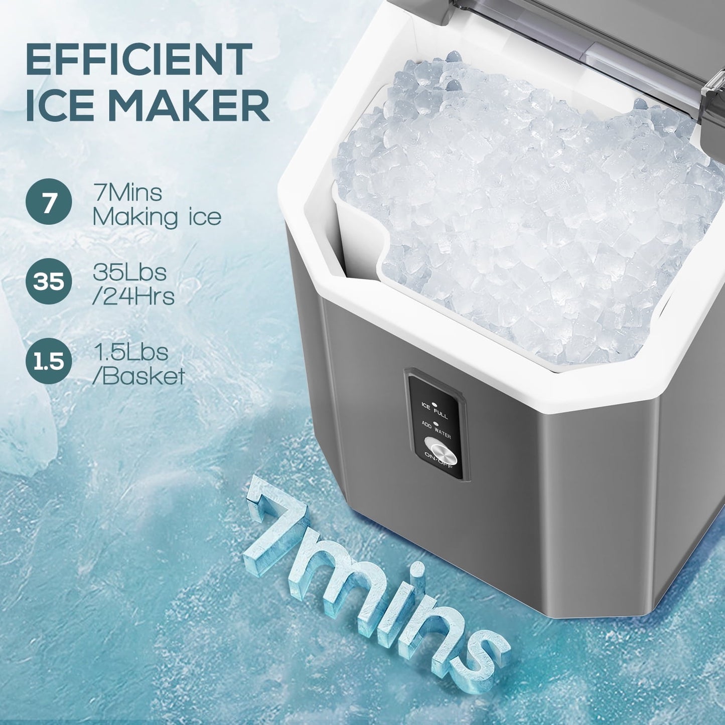 Auseo Countertop Nugget Ice Maker, Self-cleaning Portable Ice Maker Machine with Ice Scoop, 33Lbs/24H for Home/Office/Bar/Party, Stainless Steel