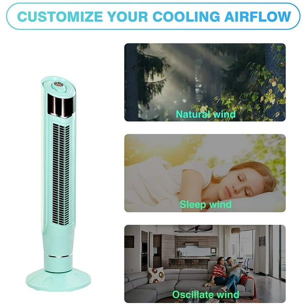 Auseo Tower Fan, Standing Fan Oscillating, Room Fan, Portable Bladeless, Quiet Floor Fan with Remote, 6 Speeds, 3 Modes, 24H Timer for Bedroom, and Home Office Use, (40-inch, GREEN)