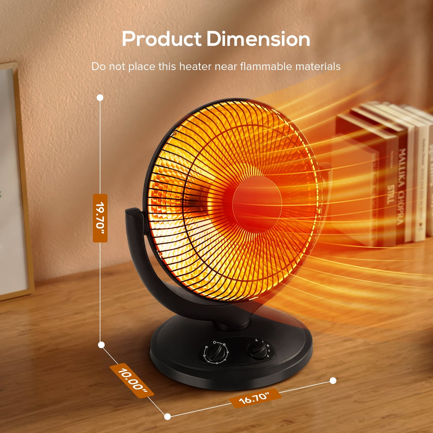 Auseo Radiant Dish Heater, 400W/800W, Oscillating Space Heater with Timer, Overheat and Tip-over protection