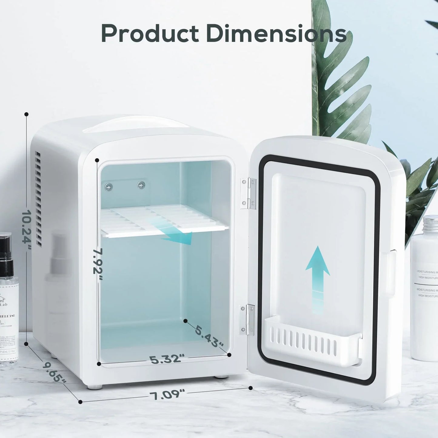 Auseo Mini Personal Fridge Cooler, LED Lighted Mirror, 4L Capacity Portable, Makeup and Skincare - AC/DC Refrigerator, Car, Office Desk & Dorm - Chills 6 Cans, White