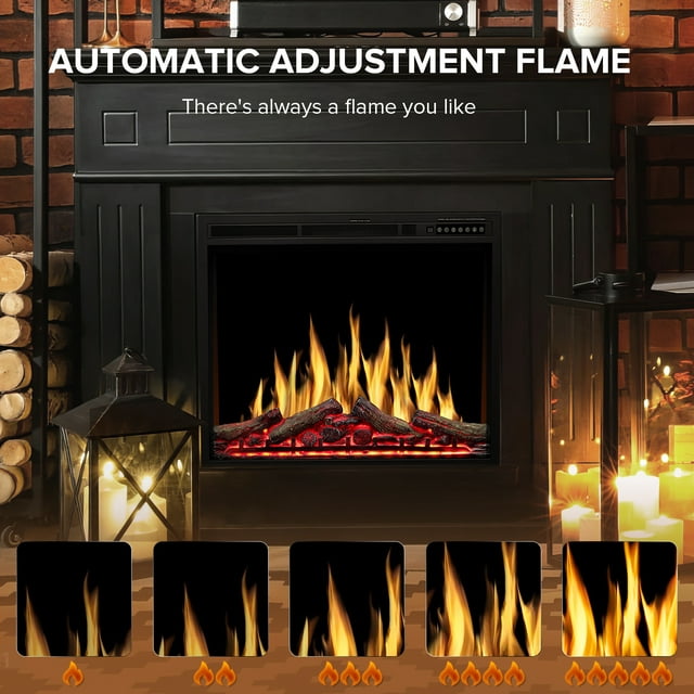 Auseo 34 Inch Electric Fireplace Insert, Three 3D Color, Timer&Remot Control, Adjustable Flame Speed, Touch Screen, 750W/1500W