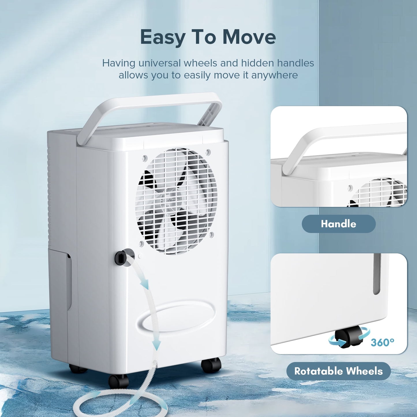 Auseo 22 Pint High-Efficiency Dehumidifier with Handle, 24-Hour Timer, Basement/Bedroom/Bathroom