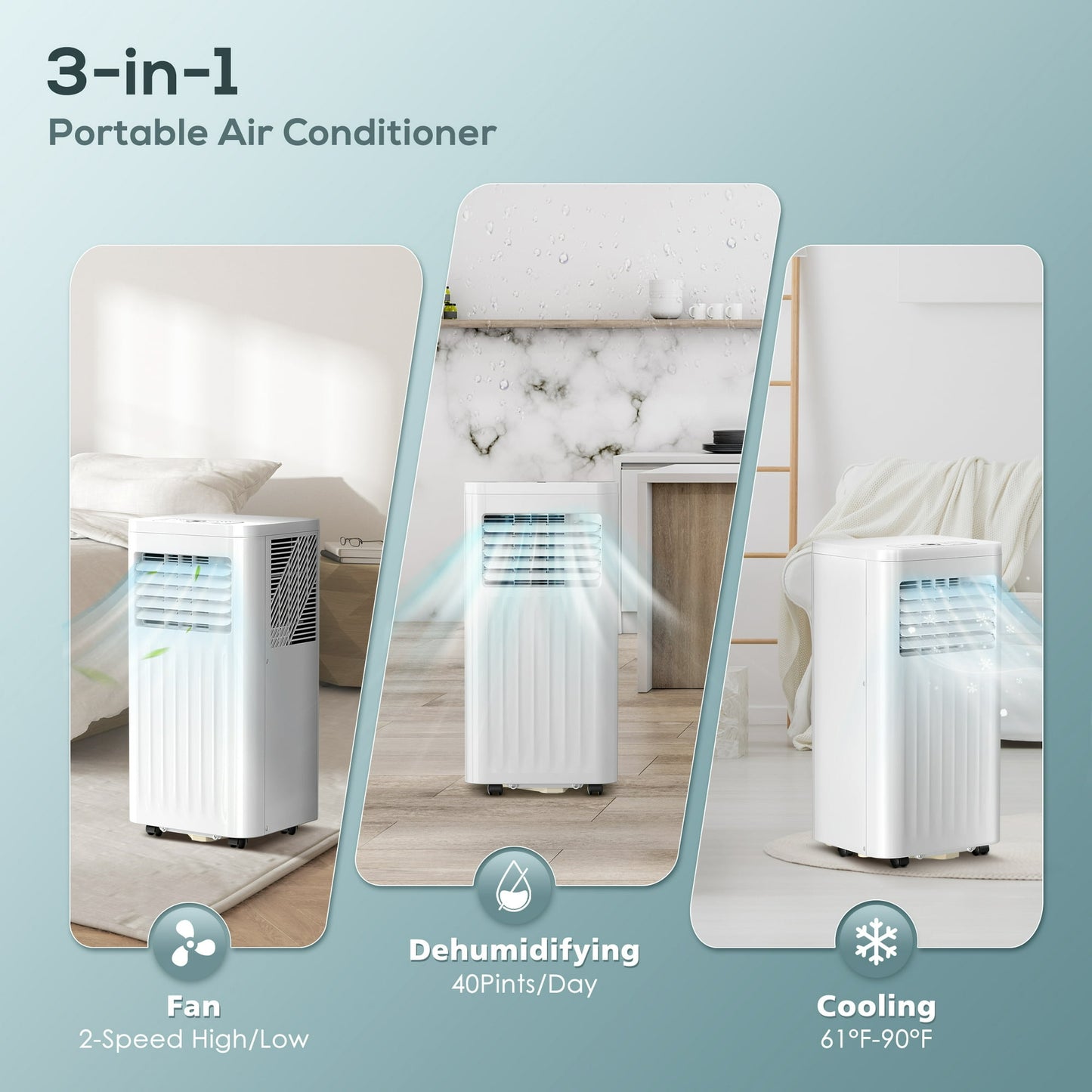 Auseo 6000BTU( 10000BTU ASHRAE) Portable Air Conditioner/Dehumidifier/Fan, 3-in-1 Portable AC, Remote Control