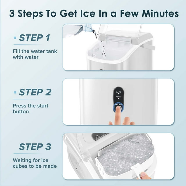 Auseo Nugget Ice Maker Countertop, 33lbs/24H, Self-Cleaning Function, Portable Ice Machine for