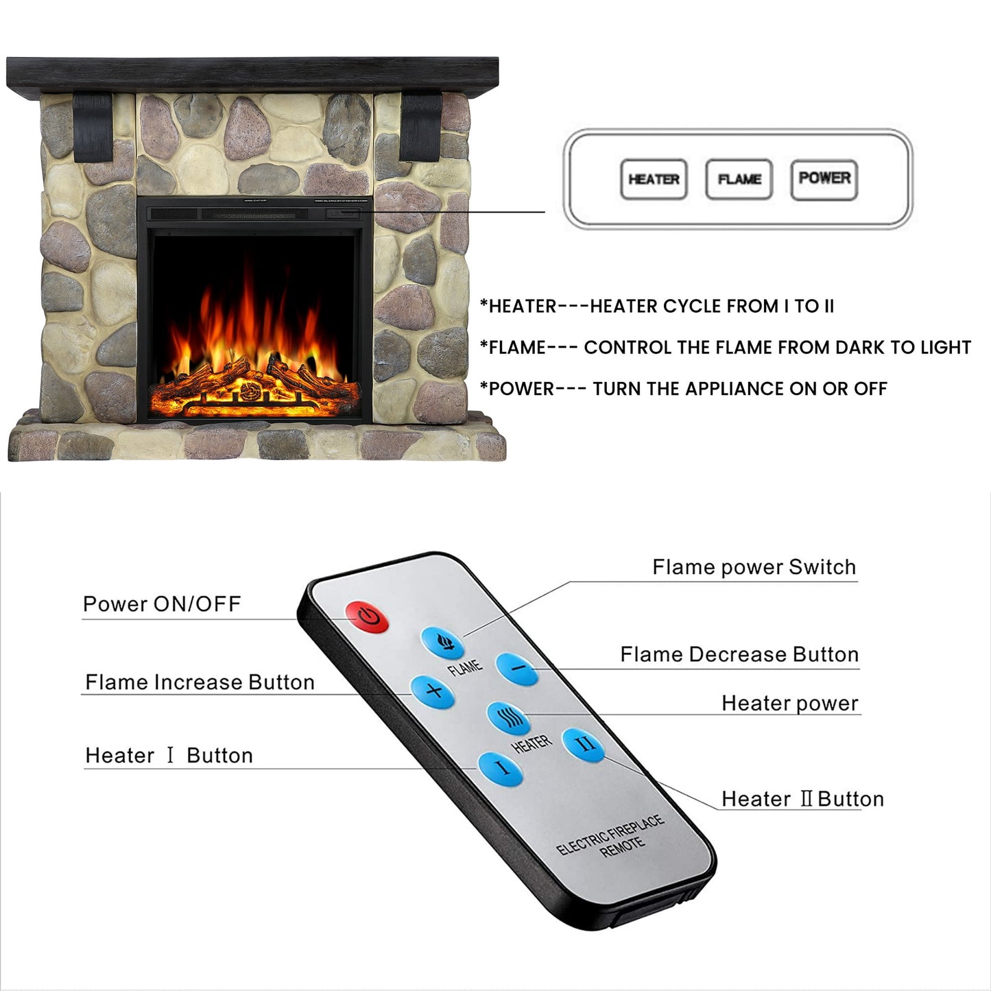 Auseo 48" Electric Fireplace Mantel Package, Freestanding Fireplace with TV Stand, Remote Control, Adjustable Flame Brightness, 750W/1500W