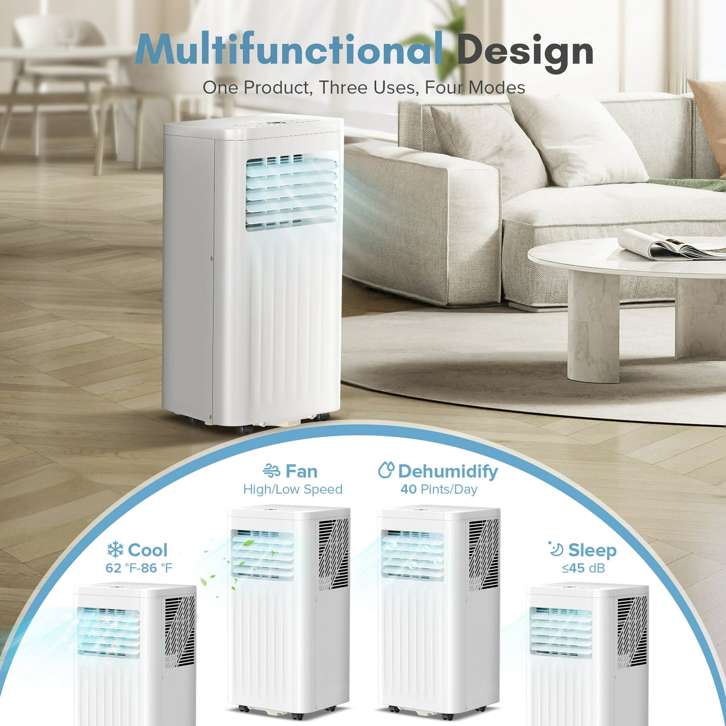 Auseo 6,000BTU( 10,000BTU ASHRAE) Portable Air Conditioner, Dehumidifier, Fan, 3 in 1 AC with 24-Hour Timer