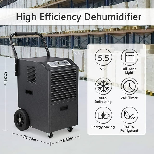 Auseo 7000 Sq.ft 110 Pint/Day Commercial Dehumidifier for Basement with Drain Hose and Pump