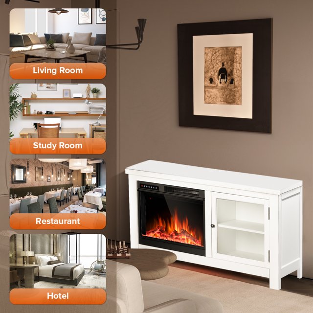 Auseo 48'' Electric Fireplace Mantel，Remote Control, Adjustable LED Flame, 750W/1500W Free Standing Fireplace（White）