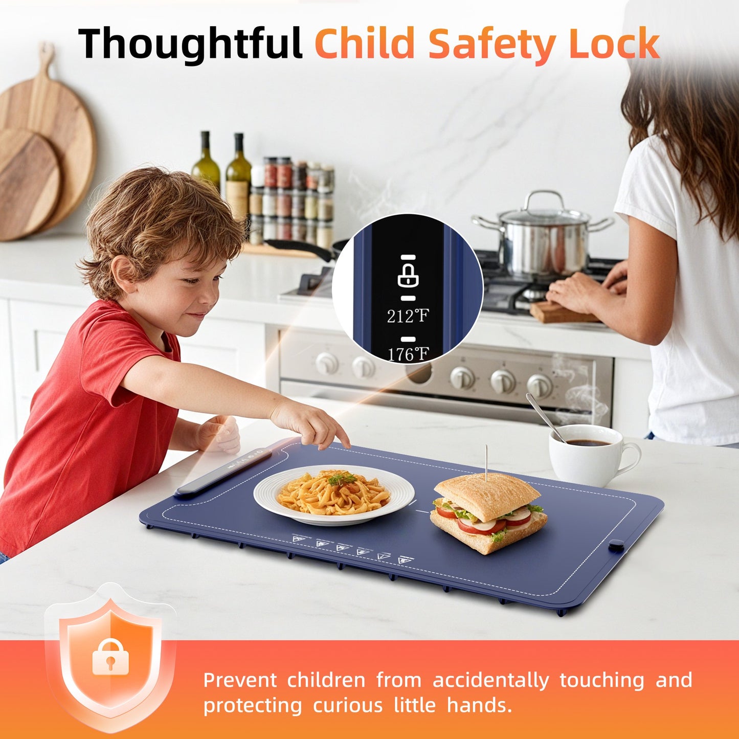 Auseo Food Warming Mat, Portable Silicone Electric Warming Tray, Warming Mat for Food for Buffets Party and Home Daily Use, 3 Level Temperature, 4 Hours Auto-Off, Easy to Clean, Blue