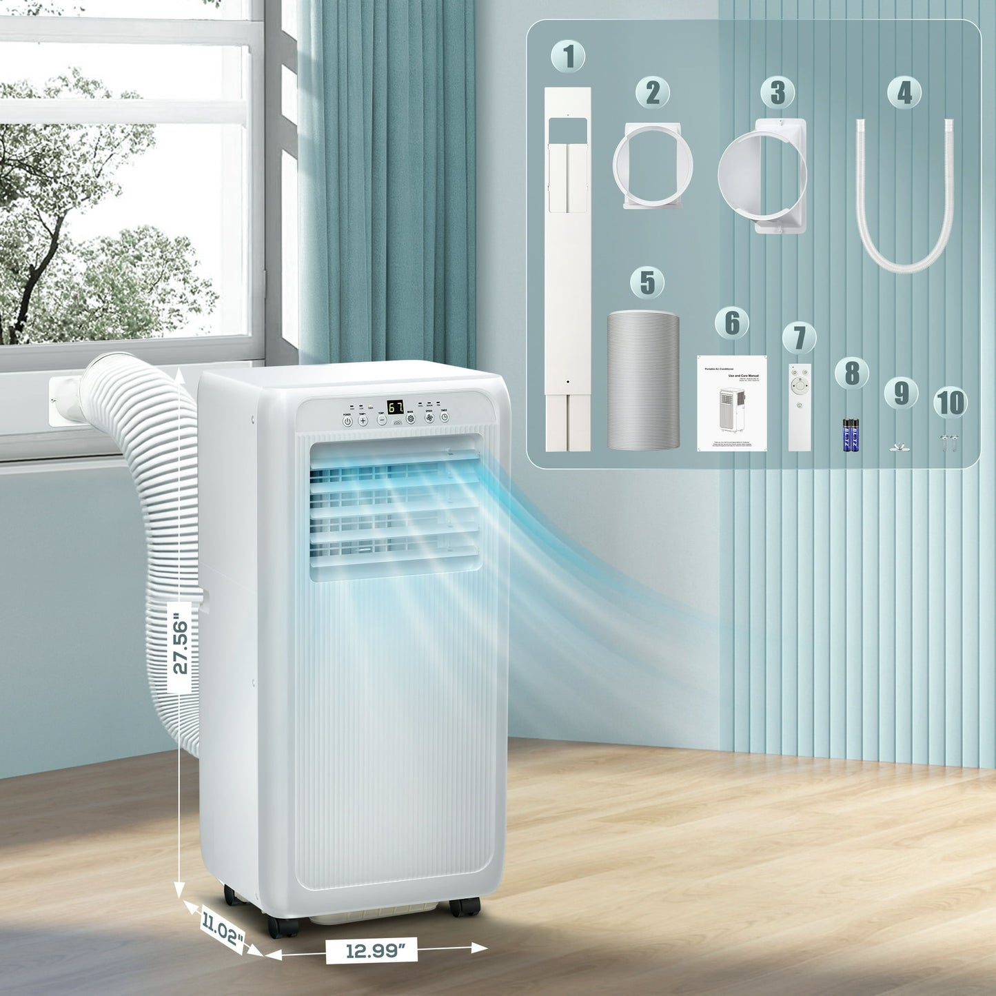 Auseo 6000BTU (10000 BTU ASHARE) Portable Air Conditioner, Dehumidifier, Fan, 3 in 1 AC with 24-Hour Timer