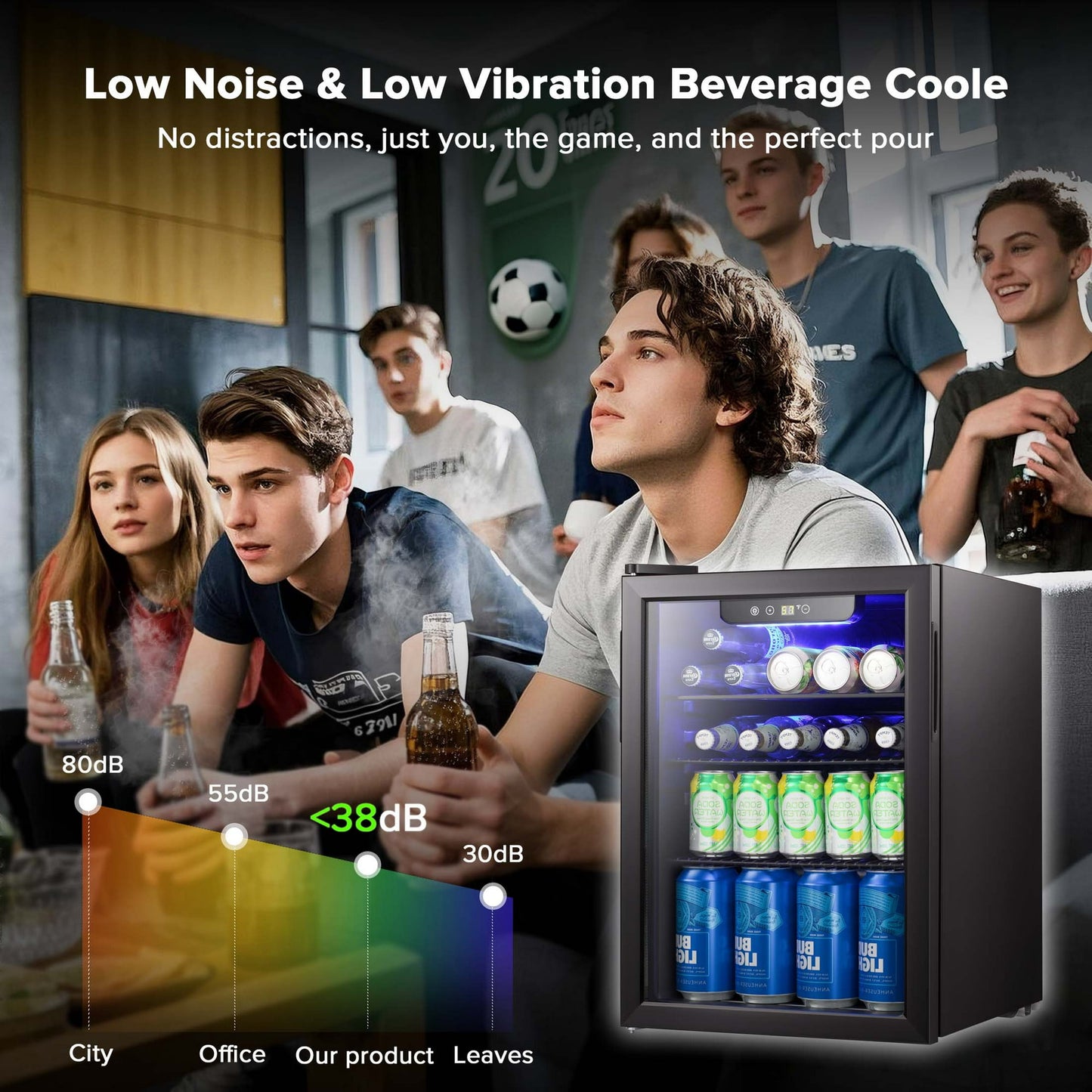 100-Can Beverage Refrigerator with Double Glass Door, Energy Efficient Wine Cooler Mini Fridge, Air Cooled Frost Free for Home/Office/Bar