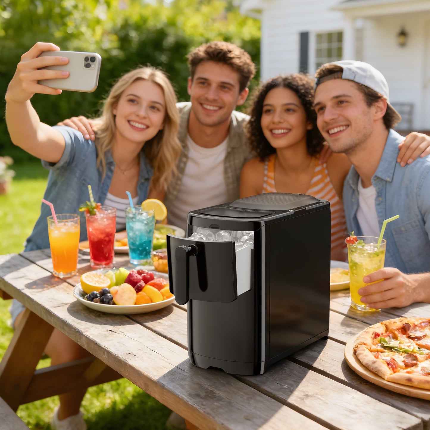 Auseo Portable Ice Maker Countertop, 18lbs/24H,  6Pcs/6Mins, Self-Cleaning, for Home/Office/Party, Black