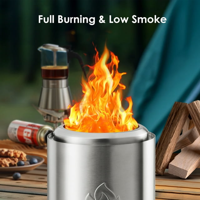 Auseo Tabletop Fire Pit Low Smoke Outdoor Mini Fire Compact & Portable Dual Fuel with Portable Bag, Stainless Steel