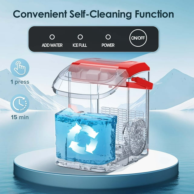 Auseo Nugget Ice Maker Countertop, 33lbs/24H, Self-Cleaning Function, Portable Ice Machine for Home/Office/Party- (Red)