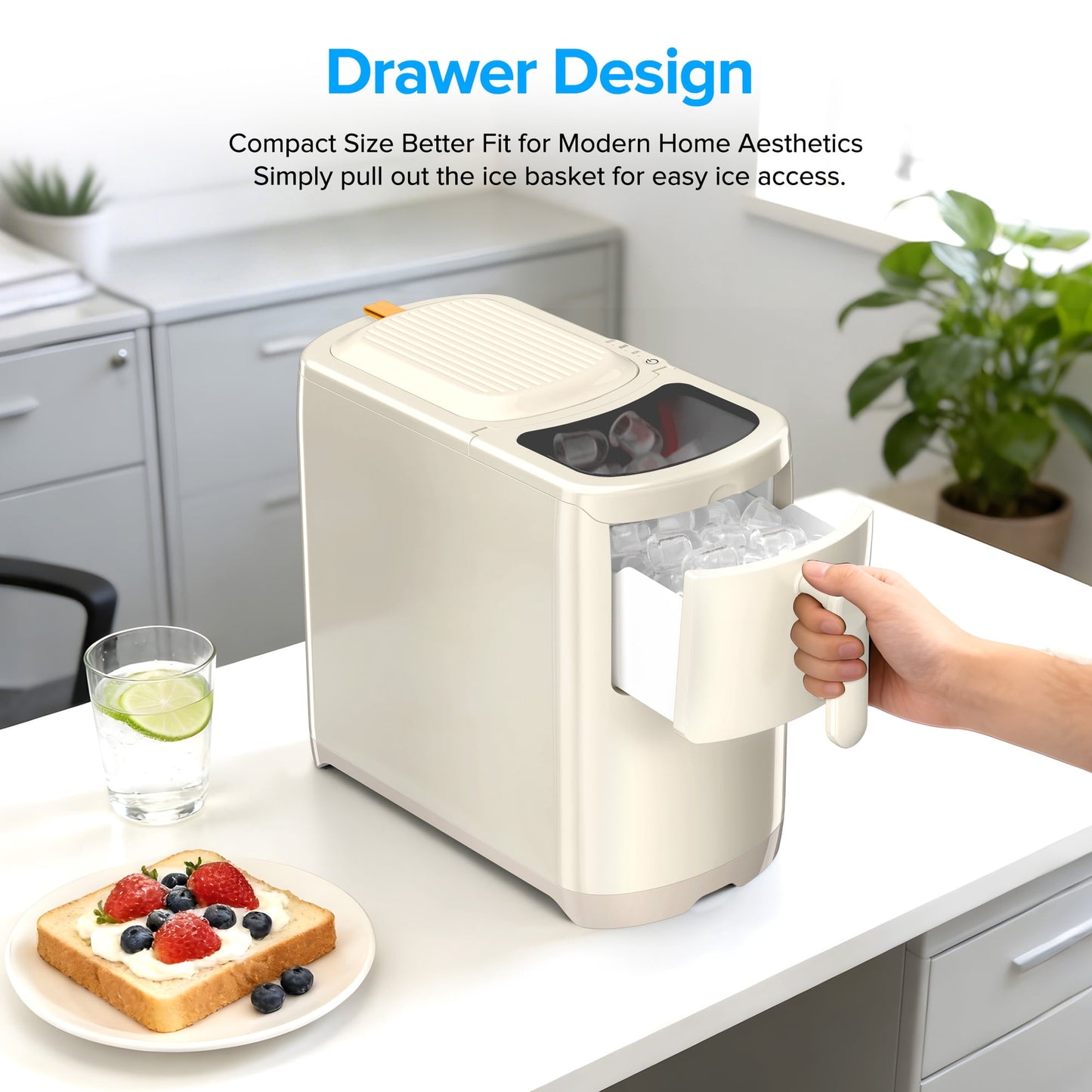 Auseo Countertop Ice Maker Machine, Bullet-Shaped Ice in 6 Min, Auto-Cleaning, White