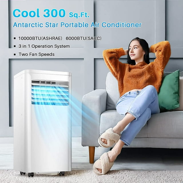 Auseo 6000 BTU (10000 BTU ASHRAE) Portable Air Conditioner, AC, Cools 450sq. ft, 24H Timer, Quiet Operation, Window Fan, 2 Fan Speed for Bedroom Office Home