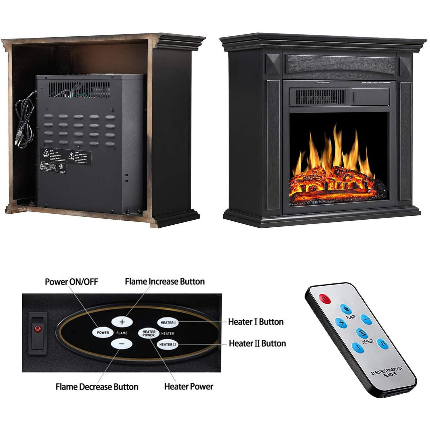 Auseo Wooden Electric Fireplace Mantel Surround Firebox, Freestanding Fireplace&750W/1500W(Black)