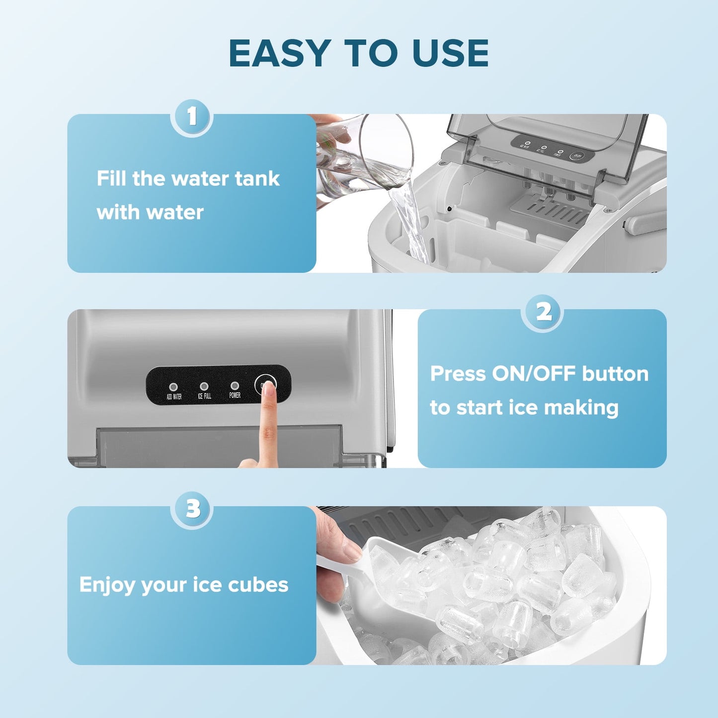 Auseo Countertop Ice Maker 26lbs/24H, 9 Bullet Ice Make in 6 Mins, Portable Ice Machine with Self-Cleaning, Gray