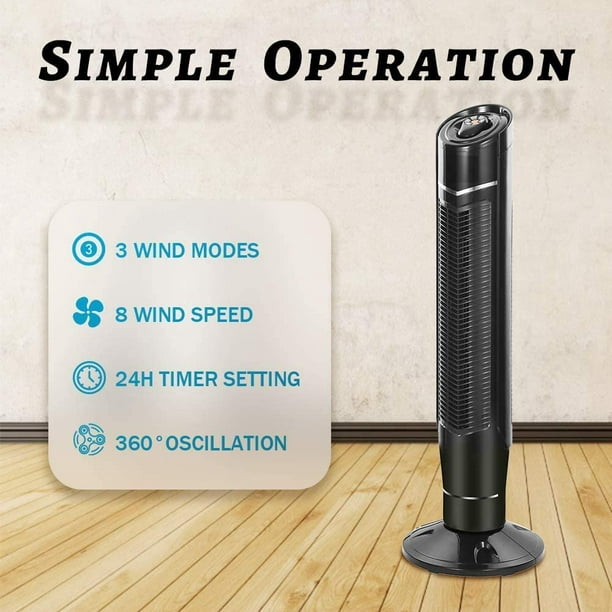 Auseo Tower Fan, Standing Fan Oscillating, Room Fan, Portable Bladeless, Quiet Floor Fan with Remote, 6 Speeds, 3 Modes, 24H Timer for Bedroom, and Home Office Use, (40-inch, BLACK)